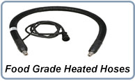 Heated hoses for food grade products