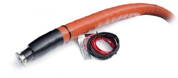 Heated hose with a silicone jacket.